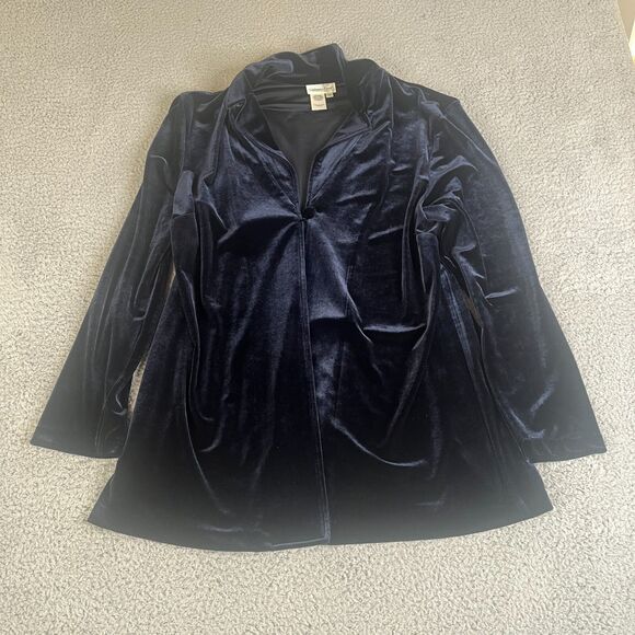 Coldwater  Creek Velvet Top  Womens 16 Black Lagenlook One Button Flowy Stretch - Picture 1 of 11